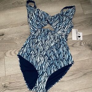 Nine West Navy and White Swimsuit